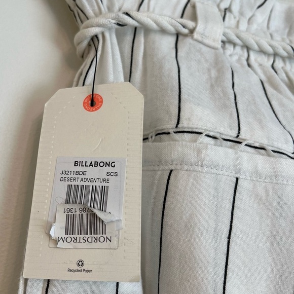 Billabong Paperbag Linen Stripe Beach Pants White Black Small NWT Casual Travel - Picture 5 of 8